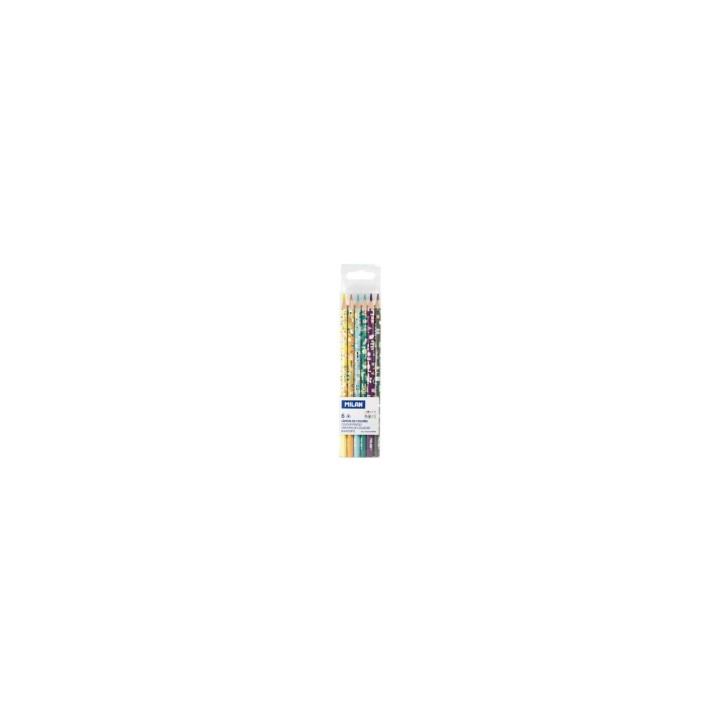 CAJA 6 UNIDADES DE LAPICES COLORES MILAN HAPPY BOTS FORMA TRIANGULAR ERGONOMICA COLORES SURTIDOS 072331506HB