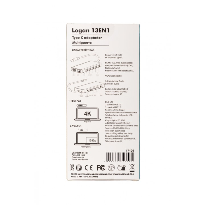 Hub USB-C Logan 13 en 1 8420738303587