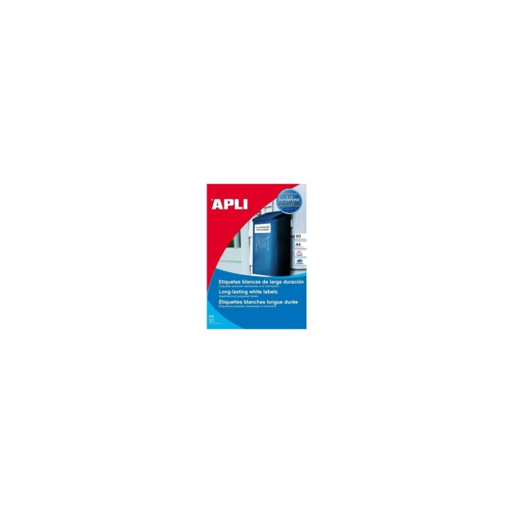 ETIQUETAS ADHESIVAS APLI BLANCAS POLIESTER LASER Y COPIER 20 HOJAS 160 ETIQUETAS 15087