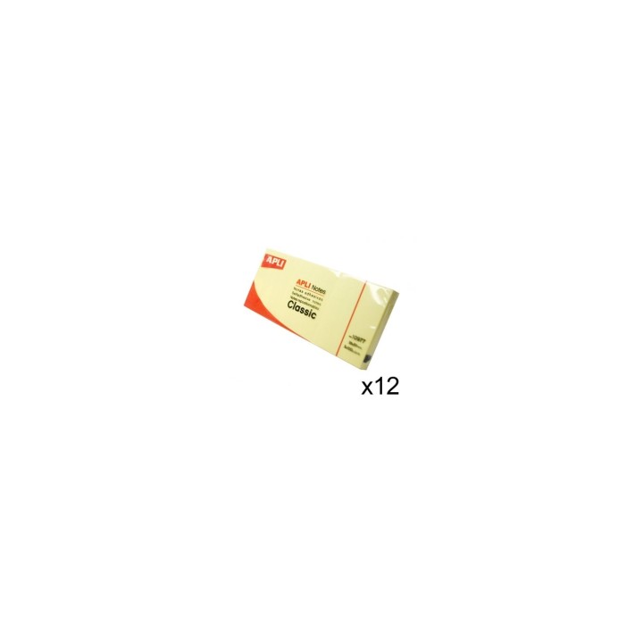 NOTAS ADHESIVAS APLI PACK DE 12 UDS BLOC DE 100 HOJAS AMARILLO 10977