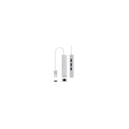 ADAPTADOR USB-C A ETHERNET GIGABIT NANOCABLE USB-C MACHO RJ45 HEMBRA 3XUSB 3.0 HEMBRA 15CM PLATA 10.03.0404
