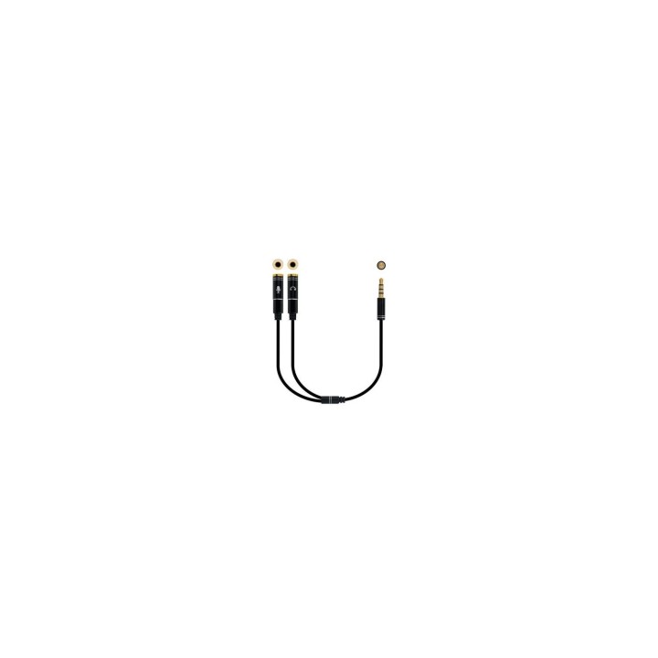 ADAPTADOR NANOCABLE AUDIO ESTEREO JACK 3.5 MACHO 4 PINES A 2XJACK 3.5 HEMBRA 3 PINES 30CM NEGRO 10.24.1202