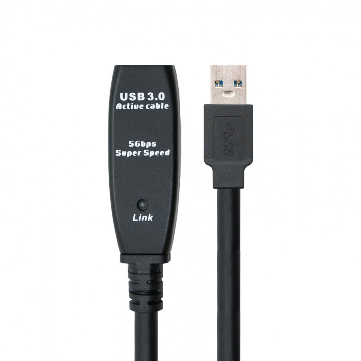 CABLE ALARGADOR NANOCABLE USB 3.0 CON AMPLIFICADOR CONECTORES TIPO A MACHO A TIPO A HEMBRA 15M NEGRO 10.01.0313
