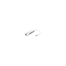 ADAPTADOR LEVEL ONE USB-C A GIGABIT ETHERNET RJ45 CON HUB USB 3.0 3 PUERTOS BLANCO USB-0504