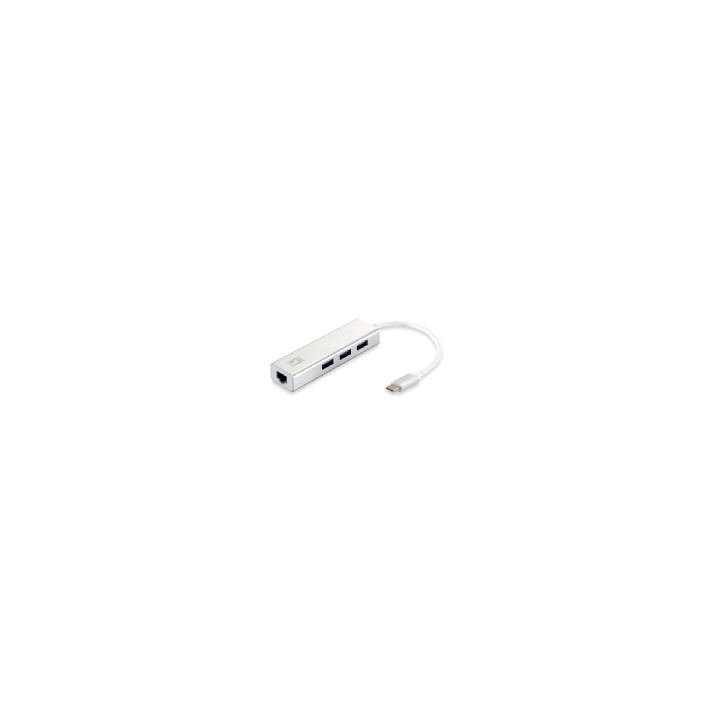 ADAPTADOR LEVEL ONE USB-C A GIGABIT ETHERNET RJ45 CON HUB USB 3.0 3 PUERTOS BLANCO USB-0504