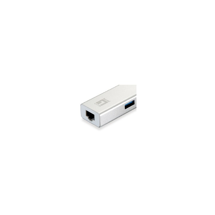 ADAPTADOR LEVEL ONE USB-C A GIGABIT ETHERNET RJ45 CON HUB USB 3.0 3 PUERTOS BLANCO USB-0504