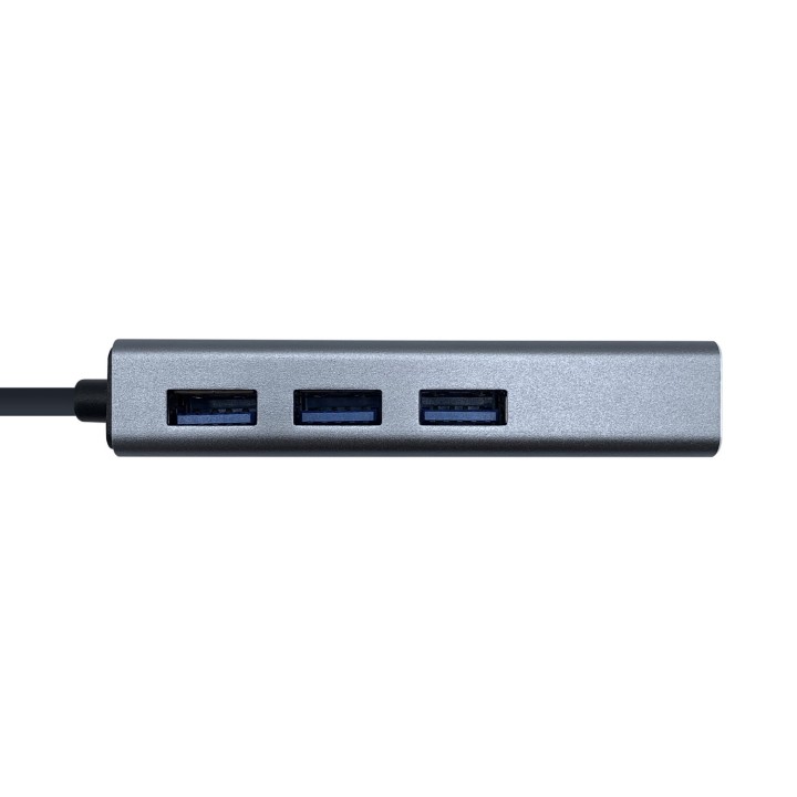 HUB USB AISENS CONECTORES 1X USB TIPO-C MACHO A 3X USB-A HEMBRA + ADAPTADOR LAN RJ45 CABLE 15CM GRIS A109-0396
