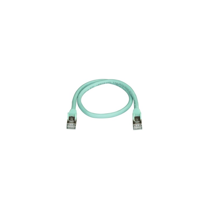 StarTech.com Cable de 0,5m de Red Ethernet RJ45 Cat6a Blindado STP - Cable sin Enganche Snagless - Aguamarina
