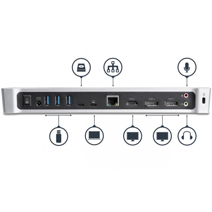 StarTech.com Docking station USB-C para Tres Monitores 4K con 5x Puertos USB 3.0 negro plata