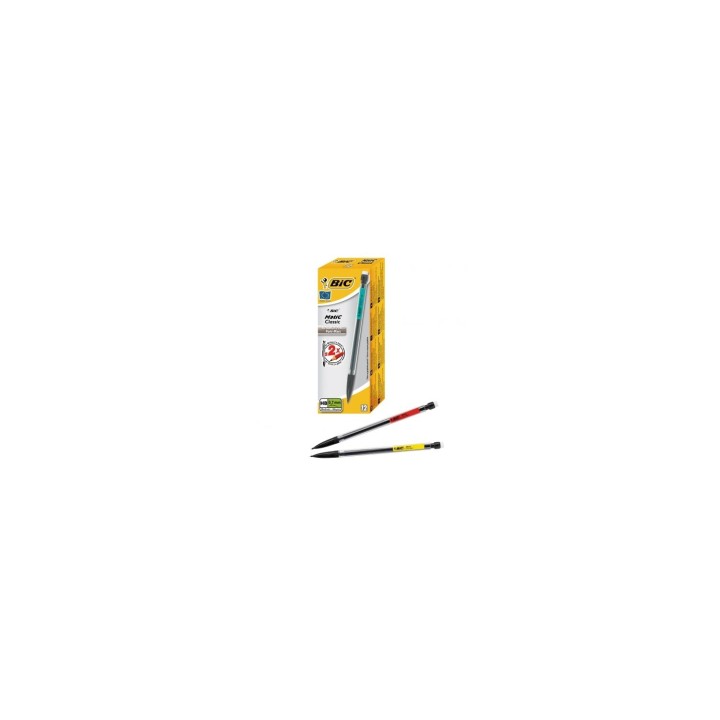 PAQUETE 12 UDS BIC DE PORTAMINAS COLORES SURTIDOS 0.7 MM TRANSPARENTE CON GOMA BIC820959