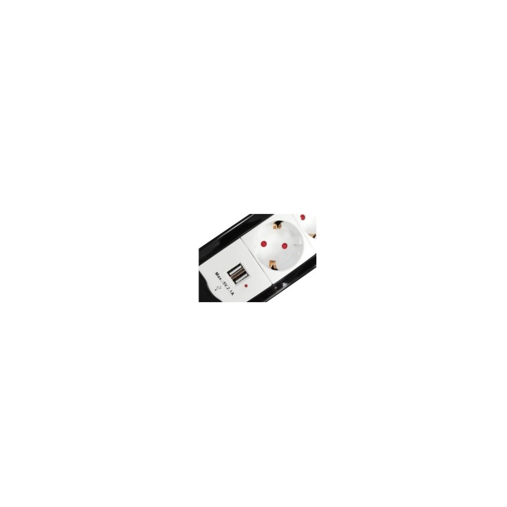 REGLETA EQUIP CON 4 TOMAS SCHUKO CABLE DE RED DE 1.5 METROS + 2 PUERTOS USB Y BOTON DE APAGADO ENCENDIDO NEGRO 245553