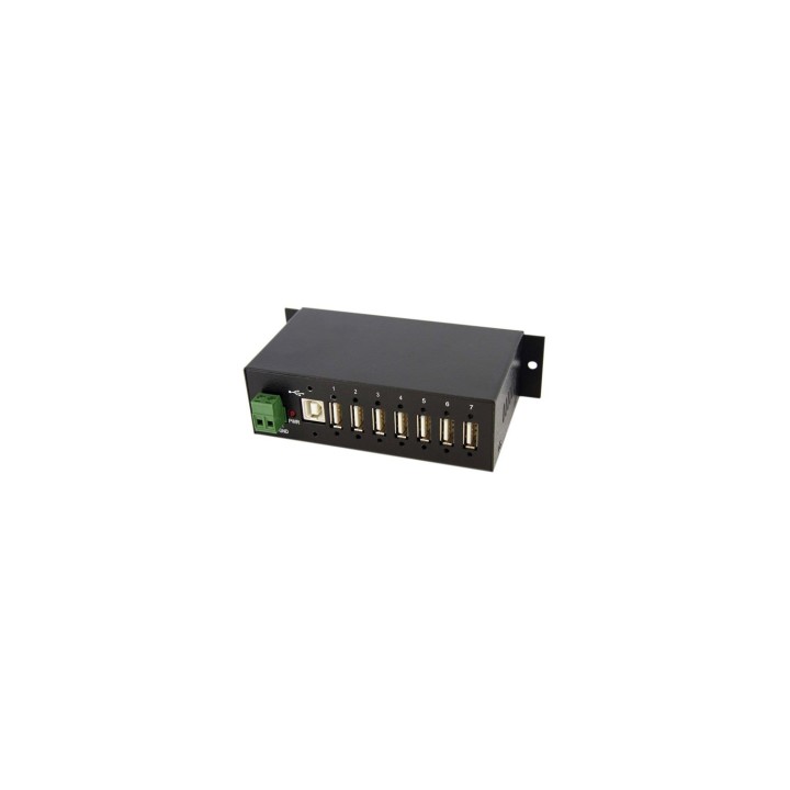 StarTech.com Adaptador Concentrador HUB Ladrón USB 2.0 7 Puertos Reforzado Industrial con Alimentación - Negro