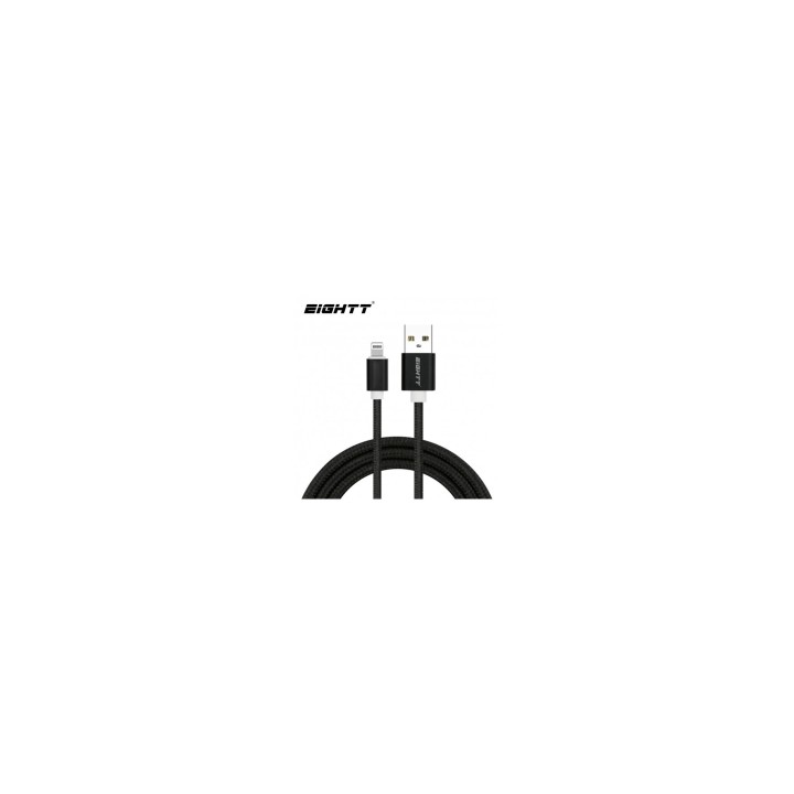 Eightt Cable USB a Lightning 1m trenzado de Nylon Negro. Carcasa de aluminio ECI-2B