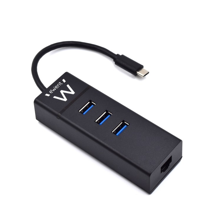 Hub ewent 3 puertos usb 3.1 Ttpo -c 5000 Mbit/s con 1 puerto de red gigabit negro EW1141