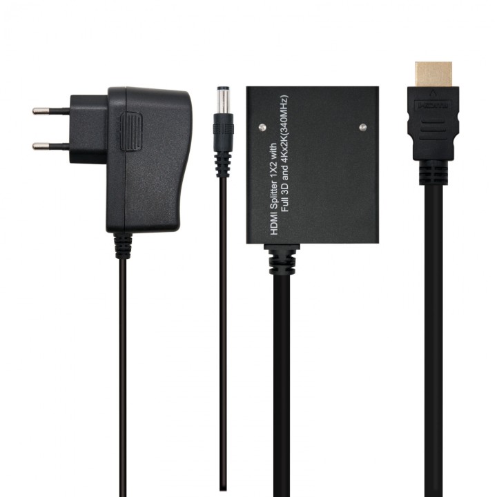 Splitter hdmi 1x2 con alimentacion nanocable 50cm negro 10.25.3502