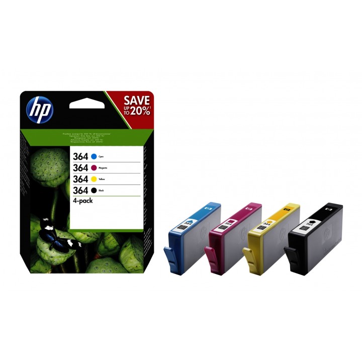 HP 364 Original Negro, Cian, Magenta, Amarillo Rendimiento estándar